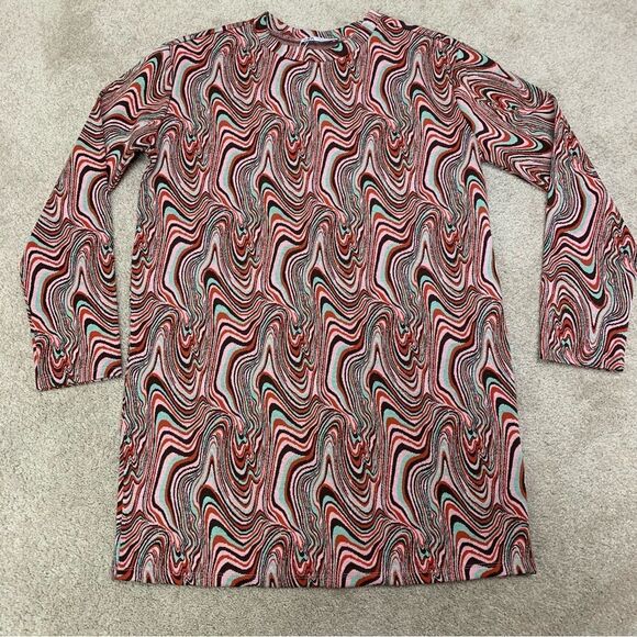 ZARA multicoloured jacquard long sleeve round neck mini dress Sz S NWT - Picture 4 of 9